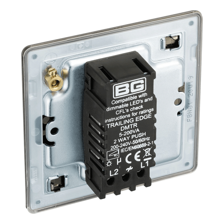 BG Screwless Flatplate Black Nickel Single Intelligent Led Dimmer Switch, 2-Way Push On/Off - FBN81, Image 3 of 3