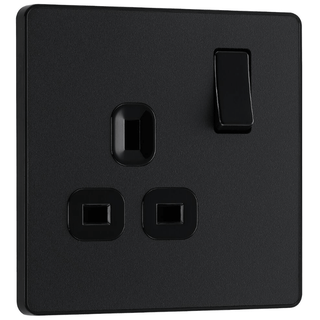 BG Evolve Matt Black Single Switched 13A Power Socket - PCDMB21B