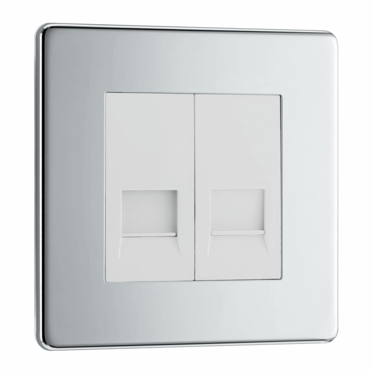BG Screwless Flatplate Polished Chrome Double Slave Telephone Socket - FPCBTS2, Image 1 of 3