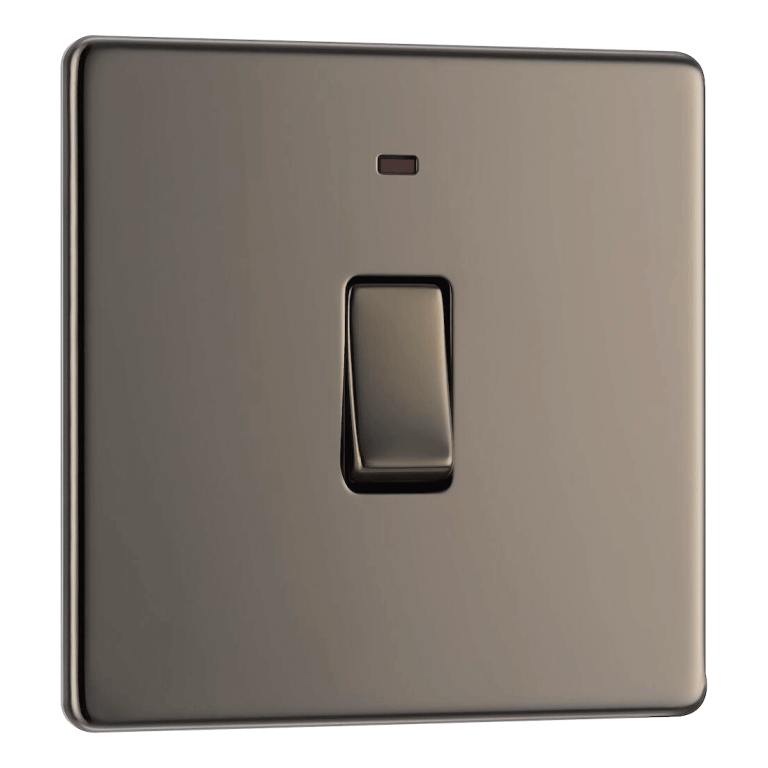 BG Screwless Flatplate Black Nickel Single Switch, 20A With Power Indicator - FBN31, Image 1 of 3