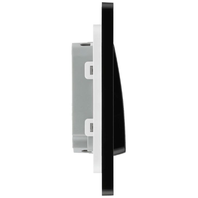 BG Evolve Black Chrome Double Light Switch 20A 16AX 2 Way Wide Rocker