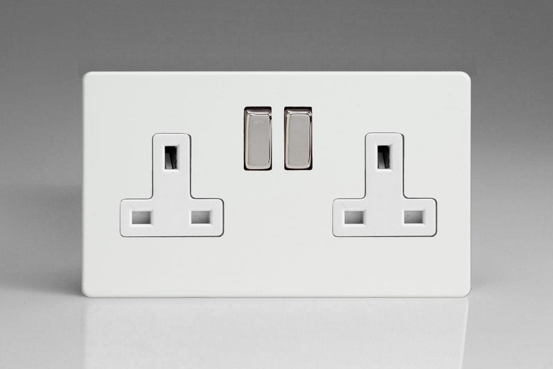 Varilight 2 Gang 13A Double Pole Switched Socket with Metal Rockers - XDQ5WS, Image 1 of 1