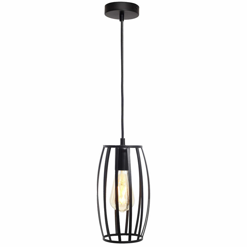 4Lite WiZ Connected SMART LED Decorative Single Black Pendant with Pear shape Cage and ST64 Amber Lamp WiFi - 4L1-7014