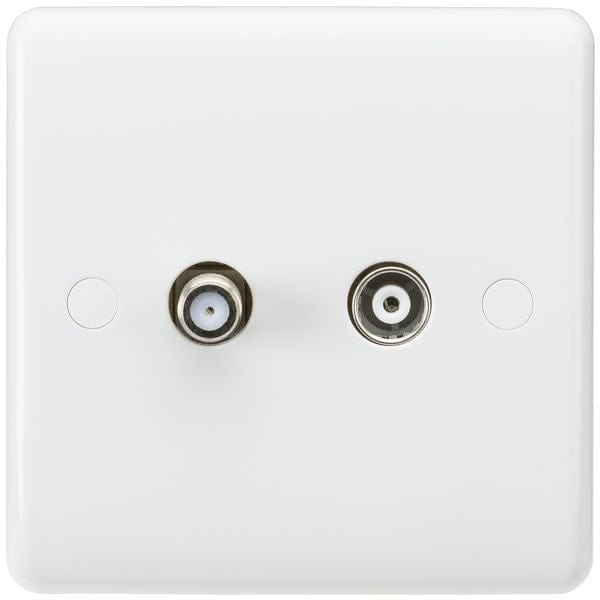 Knightsbridge Curved Edge Coax TV and SAT TV Outlet - White - CU0140, Image 1 of 1