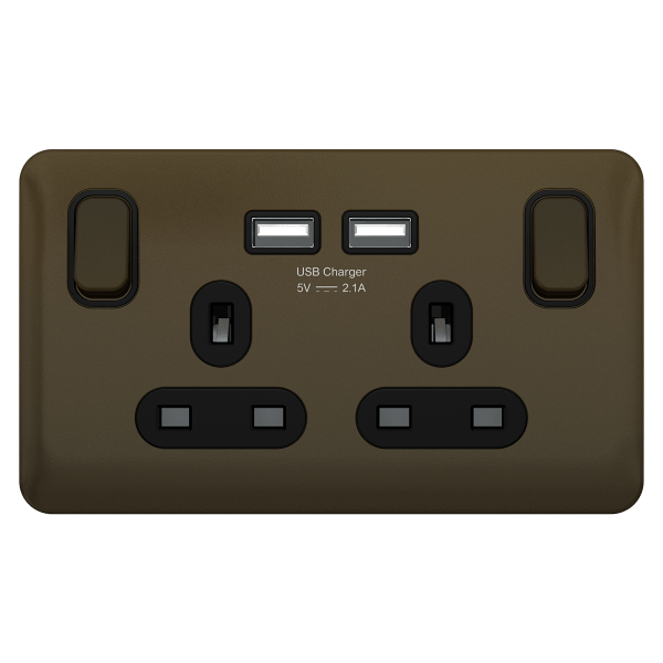 Schneider LSD 2G 13A SP 2x USB Black Insert Mocha Bronze - GGBL30202USBABMBS, Image 1 of 1