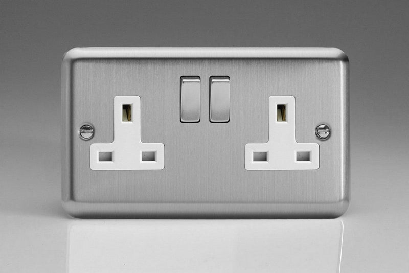 Varilight Classic 2 Gang Switched Socket with White insert (Double XS5DW) - Matt Chrome - XS5DW, Image 1 of 1