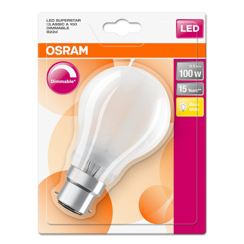 Osram 12W Parathom Frosted LED Globe Bulb GLS BC/B22 Dimmable Very Warm White - 289055-289055, Image 2 of 2