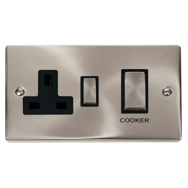 Click Scolmore Deco Ingot 45A Cooker Switch Unit with 13A 2 Pole Switched Socket - VPSC504BK, Image 1 of 1