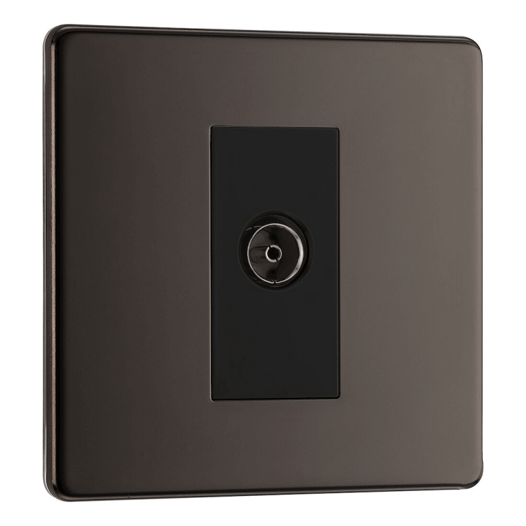 BG Nexus Flatplate Screwless Black Nickel 1 Gang Single Isolated Co-Axial Socket - FBN62, Image 1 of 3