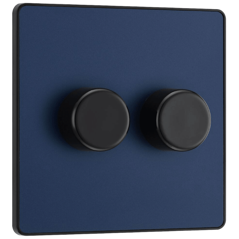 BG Evolve Matt Blue Trailing Edge LED 200W Double Dimmer Switch 2Way