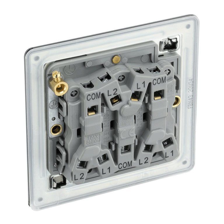 BG Screwless Flatplate Black Nickel Triple Switch, 10Ax 2 Way - FBN43, Image 3 of 3