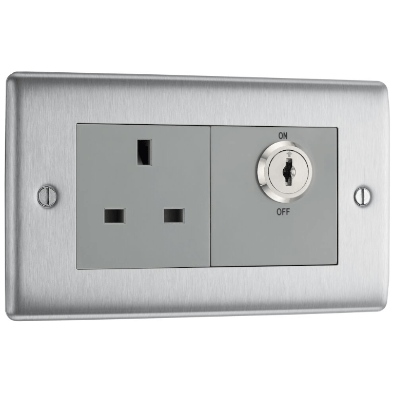 BG Nexus Metal 13A DP Key Controlled Socket - Grey Insert - Brushed Steel - NBSKYSWSG, Image 1 of 1