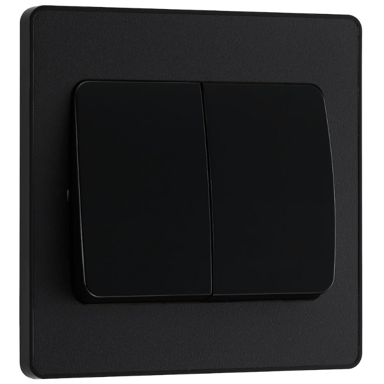 BG Evolve Matt Black Double Light Switch 20A 16AX 2 Way Wide Rocker