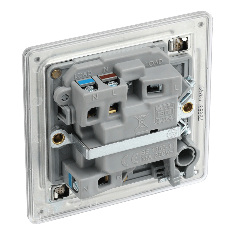BG Screwless Flatplate Brushed Steel Switched 13A Fused Connection Unit, With Power Indicator And Cable Outlet - FBS53, Image 3 of 3