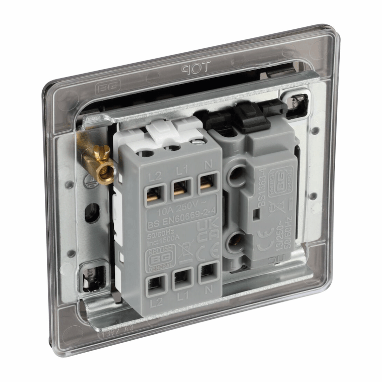 BG Nexus Flatplate Screwless Black Nickel 10AX 1-Gang, 3-Pole Fan Isolator Switch - Black Nickel FBN15F, Image 2 of 3