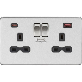 Knightsbridge 13A 2G DP Switched Socket with Dual USB [FASTCHARGE] A+C  Brushed Chrome with black insert - SFR9909BC