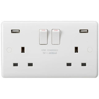 Knightsbridge Curved Edge 13A 2G DP Switched Socket with Dual USB Charger (5V DC 4.8A shared) - White - CU9948