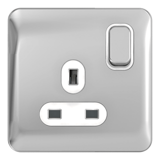 Schneider LSD 1G 13A Switched Socket White Insert Polished Chrome - GGBL3010WPC