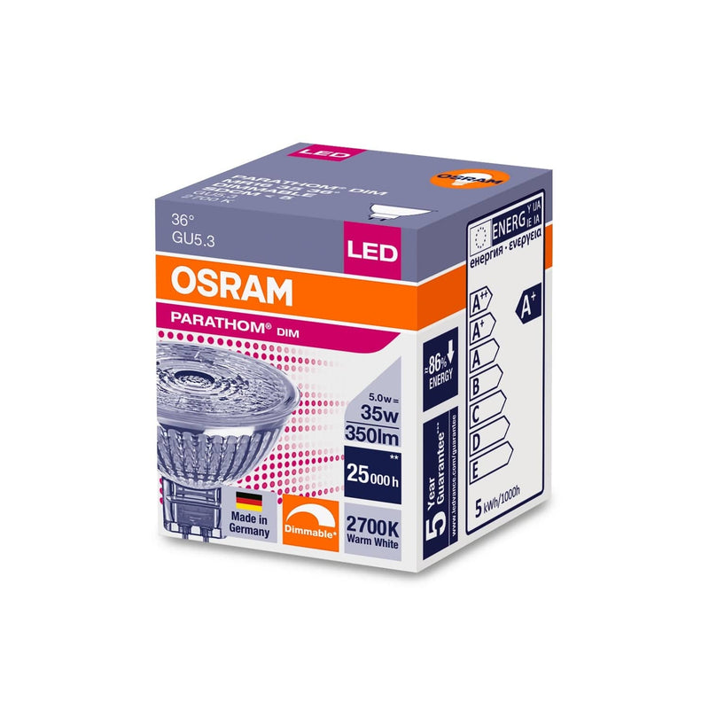 Osram 5W Parathom Clear LED Spotlight MR16 Dimmable Very Warm White - 094956-431492, Image 3 of 3