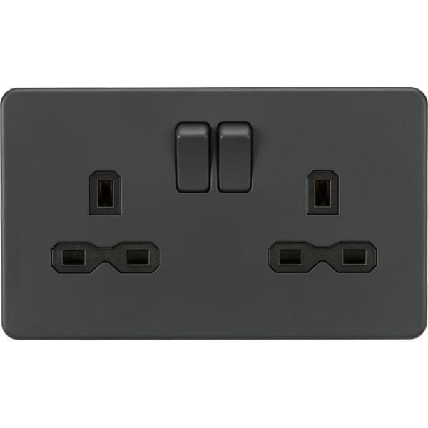 Knightsbridge Screwless 13A 2G DP switched socket - Anthracite - SFR9000AT, Image 1 of 1