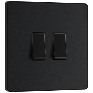 BG Evolve Matt Black Double Light Switch 20A 16AX 2 Way - PCDMB42B