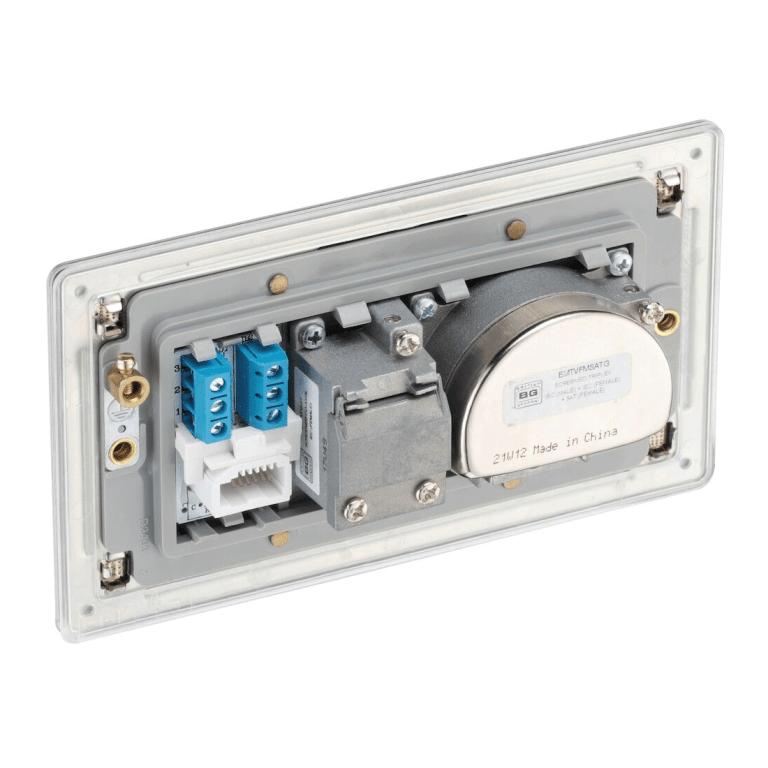 BG Flat Plate Brushed Steel Gr Tri Tv/Fm/Sat Skt+R&1G Tel Scr - FBS68, Image 3 of 3