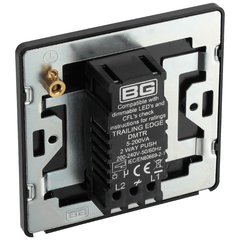 BG Evolve Matt Black Trailing Edge LED 200W Single Dimmer Switch 2-Way Push On/Off - PCDMB81B, Image 3 of 3