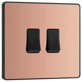 BG Evolve Polished Copper Double Light Switch 20A 16AX 2 Way - PCDCP42B