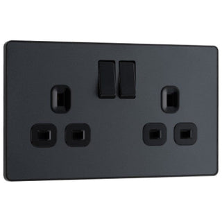 BG Evolve Matt Grey Double Switched 13A Power Socket - PCDMG22B