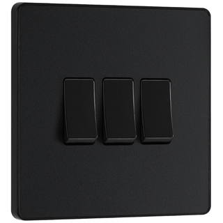 BG Evolve Matt Black Triple Light Switch 20A 16AX 2 Way - PCDMB43B