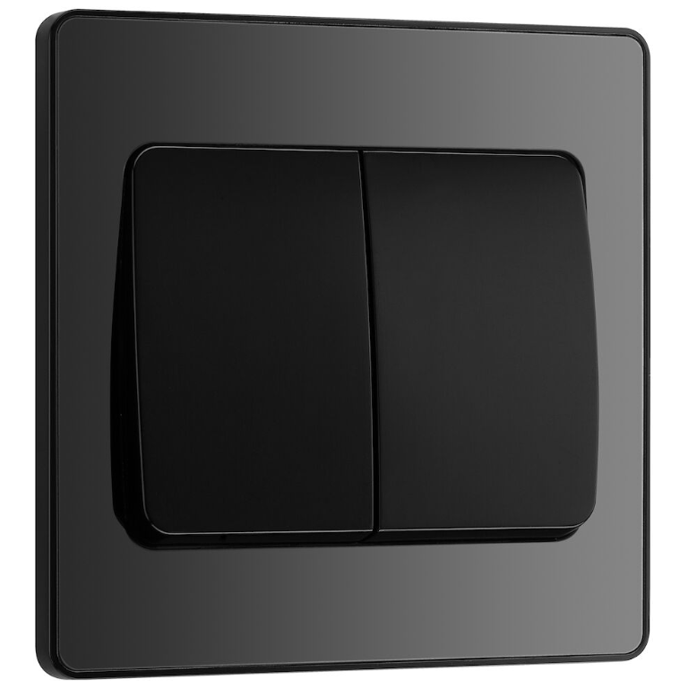 BG Evolve Black Chrome Double Light Switch 20A 16AX 2 Way Wide Rocker - PCDBC42WB, Image 1 of 3