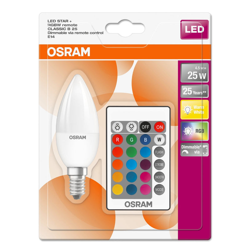 Osram Star 4.5W Smart LED E14 SES Candle Very Warm WhiteWith Remote Control - 045736