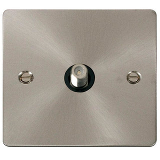 Click Scolmore Define Brushed Steel 1 Gang Satellite Outlet With Black - FPBS156BK