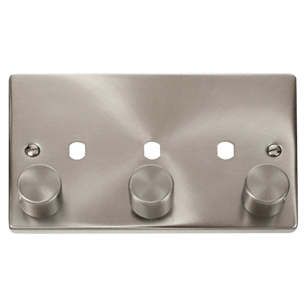Click Scolmore Deco  3 Gang 1200W Max 3 Unfurnished Dimmer Plate and Knob - VPSC153PL, Image 1 of 1
