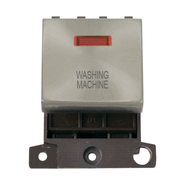 Click Scolmore MiniGrid 20A Double-Pole Ingot & Neon Washing Machine Switch Satin Chrome - MD023SC-WM, Image 1 of 1