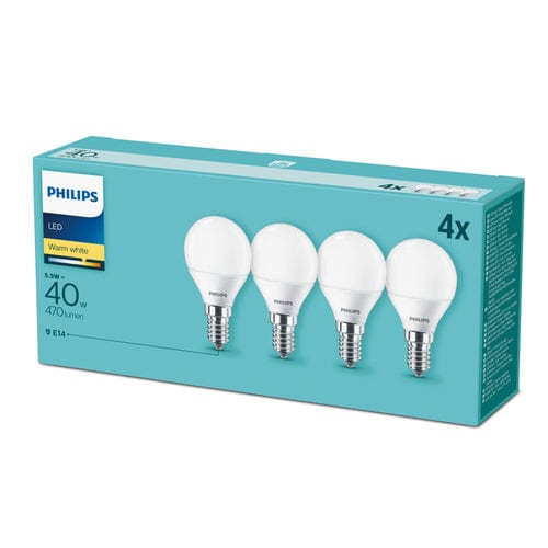 Philips 5.5W LED Golf Ball E14/SES Very Warm White 2700K (Pack of 4) - 69855300