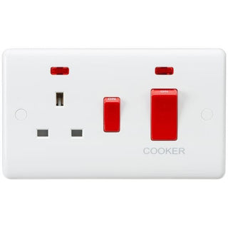 Knightsbridge Curved Edge 45A DP Switch and 13A Switched Socket with neons - White - CU8333N