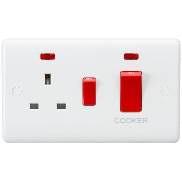 Knightsbridge Curved Edge 45A DP Switch and 13A Switched Socket with neons - White - CU8333N, Image 1 of 1
