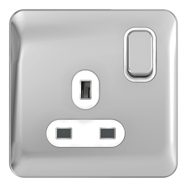 Schneider LSD 1G 13A Double Pole Switched Socket White Insert Polished Chrome - GGBL3010DWPC, Image 1 of 1