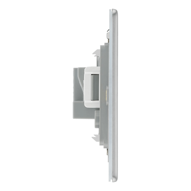 BG Nexus Flatplate Screwless Brushed Steel 2A 1 Gang Unswitched Round-Pin Socket - White Insert FBS28W, Image 2 of 3