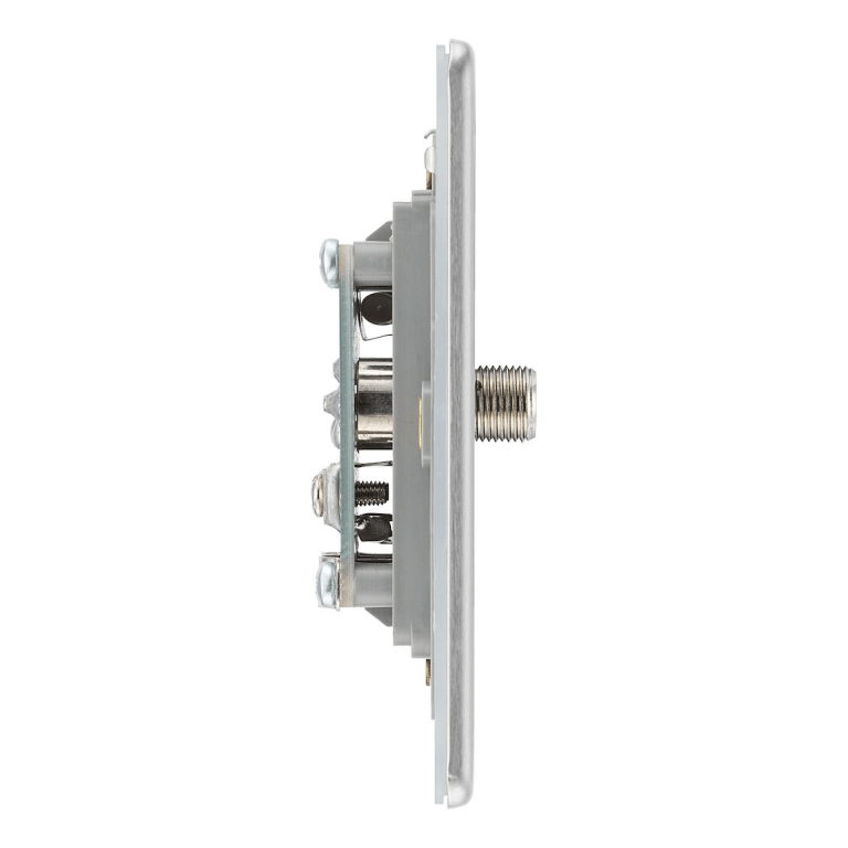 BG Screwless Flatplate Brushed Steel Single Socket For Tv Or Fm Co-Axial Aerial And Satellite Connection - FBS65, Image 2 of 3