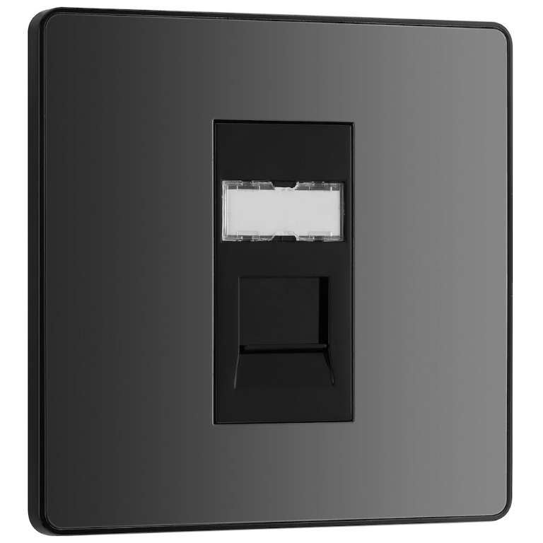 BG Evolve Black Chrome Single RJ45 Cat 6 Data Outlet Ethernet Socket - PCDBCRJ451B, Image 1 of 3