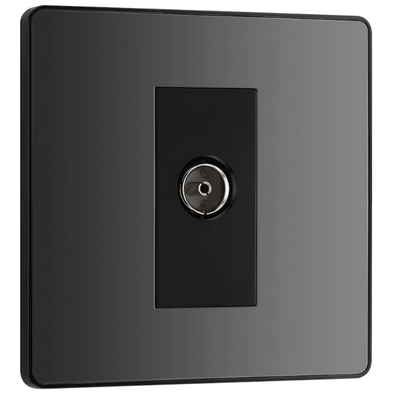 BG Evolve Black Chrome Single Socket for TV/FM Co-Axial Aerial Connection - PCDBC60B, Image 1 of 3