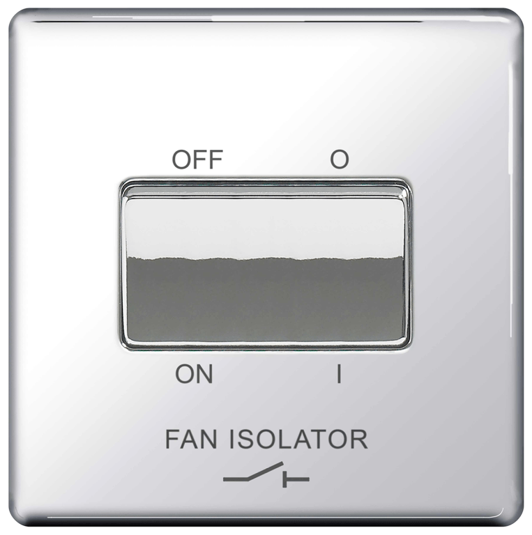 BG Screwless Flatplate Polished Chrome Triple Pole Fan Isolator Switch, 10A - FPC15, Image 1 of 1