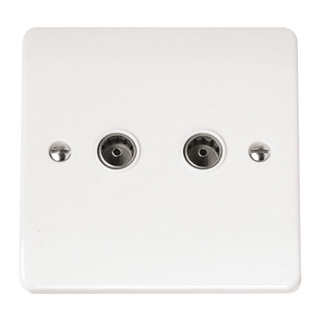 Click Scolmore Mode 1 Gang Coaxel Twin Socket Outlit Polar White - CMA066