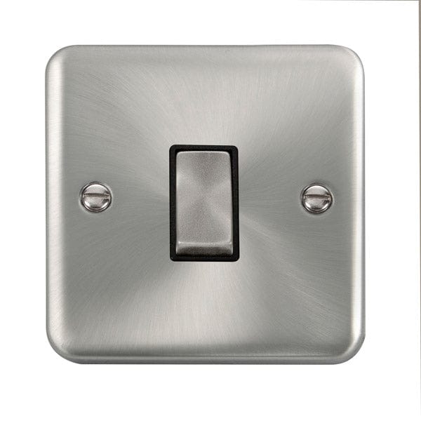 Click Scolmore Deco Plus Satin Chrome 1 Gang 2 Way Plate Switch 10A With Black Ingot - DPSC411BK, Image 1 of 1
