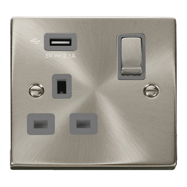Click Scolmore Deco Ingot 1 Gang 13A 1x USB-A 2.1A Switched Socket - VPSC571UGY, Image 1 of 1