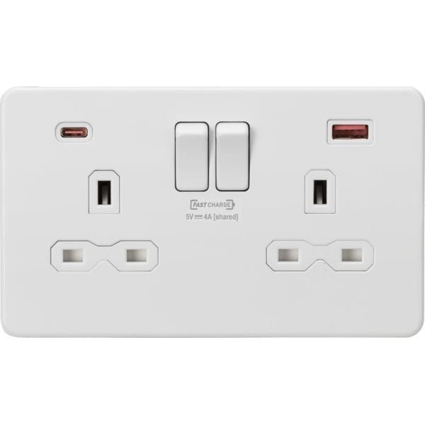 Knightsbridge 13A 2G DP Switched Socket with dual USB [FASTCHARGE] A+C - Matt White - SFR9909MW, Image 1 of 1