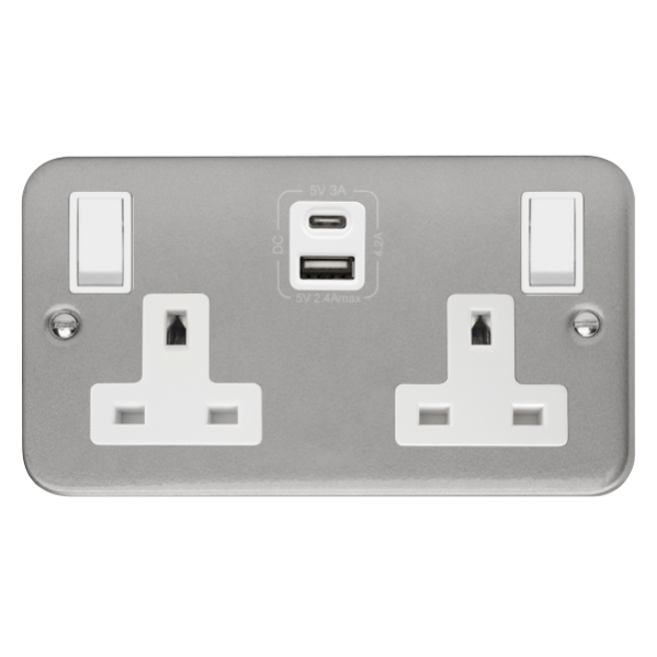 Click Scolmore Essentials 2 Gang 13A Type A & C USB Plug Socket 4.2A - CL786, Image 1 of 1