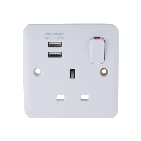 Schneider LWM Plug Socket 2x USB SP 2.1A White - GGBL30102USBAS, Image 1 of 1